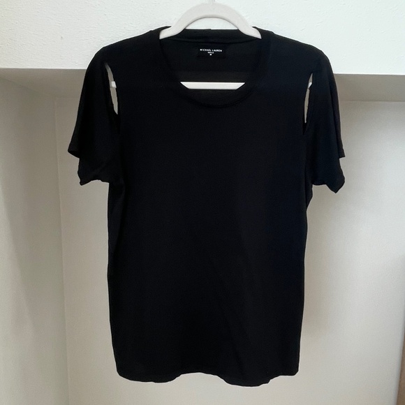Michael Lauren Black Maximillian Shoulder Split Tee (Size M) - Picture 3 of 6